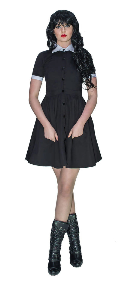 Short Sleeve Wednesday Addams Black Mini Dress - Samara - Dr Faust