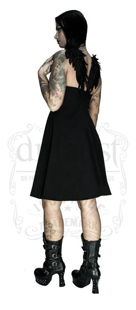 Black Wings Raw Silk Midi Dress - Angelique - Dr Faust