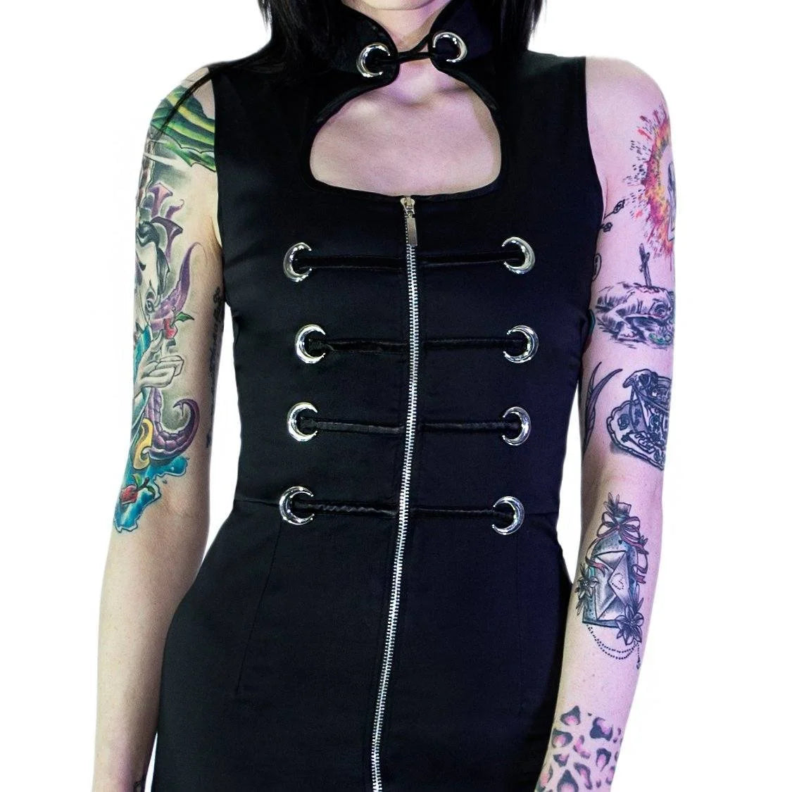 Silver Moon Crescent Black Mini Dress - Robbie - Dr Faust