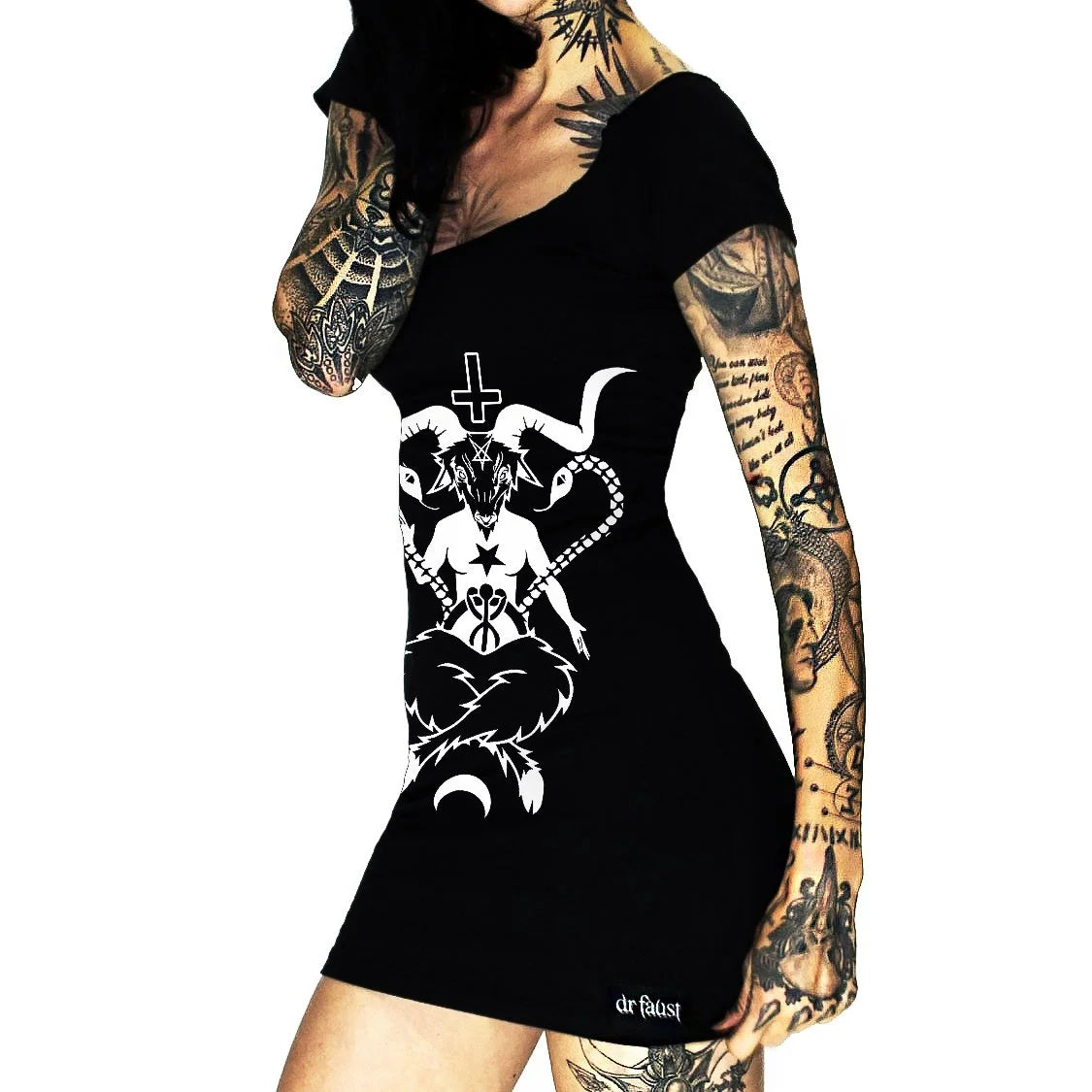 Sitting Baphomet Black Mini Dress - Monserrat - Dr Faust