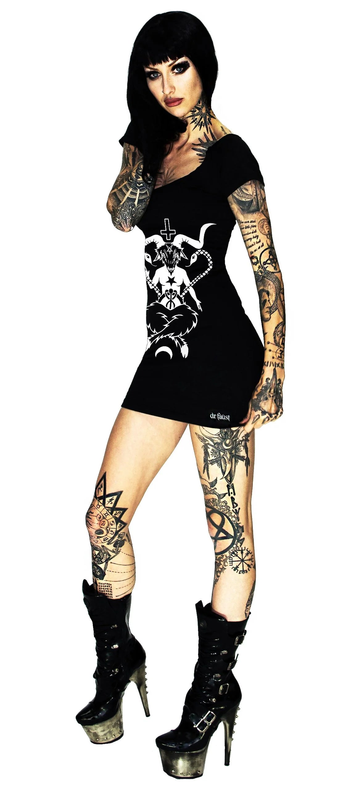 Sitting Baphomet Black Mini Dress - Monserrat - Dr Faust