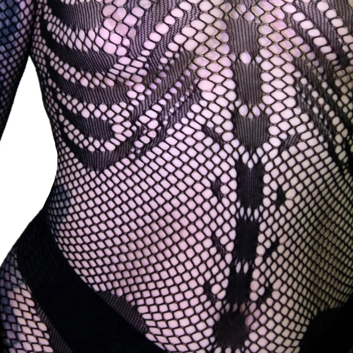 Skeleton Printed Fish Net Black Sheer Mini Dress - Sabine - Dr Faust