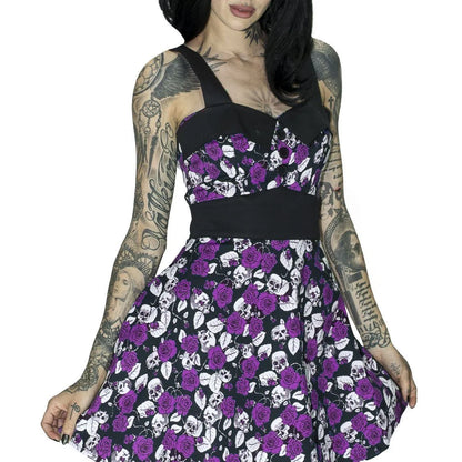 Skulls and Purple Roses Mini Dress - Michelle - Dr Faust