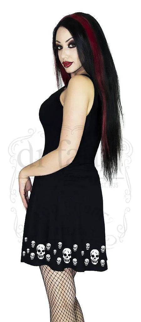 Edge of Skulls Black Mini Dress - Nia - Dr Faust