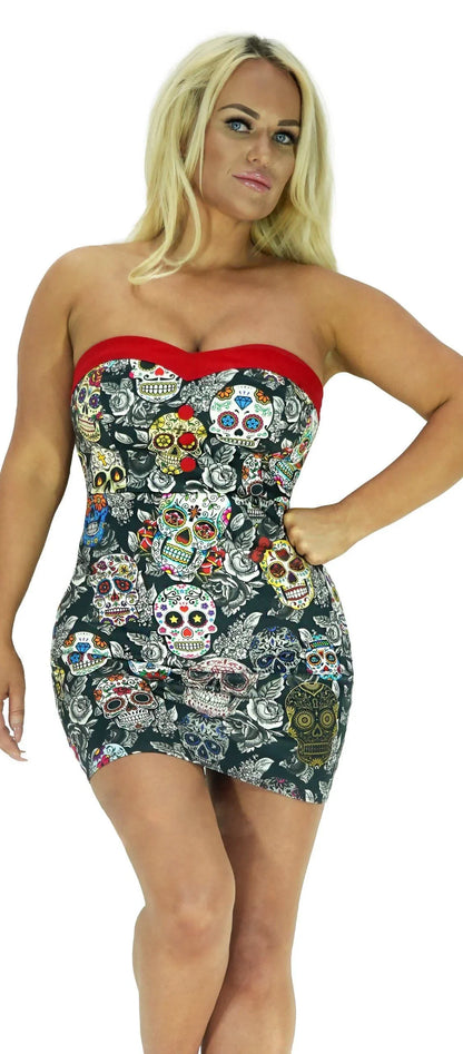 Sugar Skulls Colourful Mini Dress - Annalee - Dr Faust