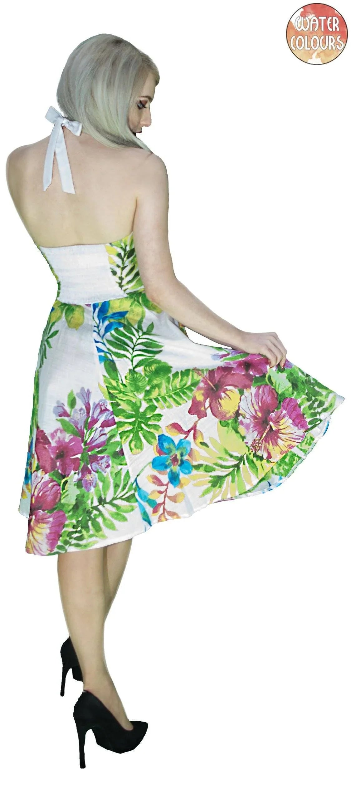 Exotic Birds and Flowers White Midi Dress - Ulani - Dr Faust