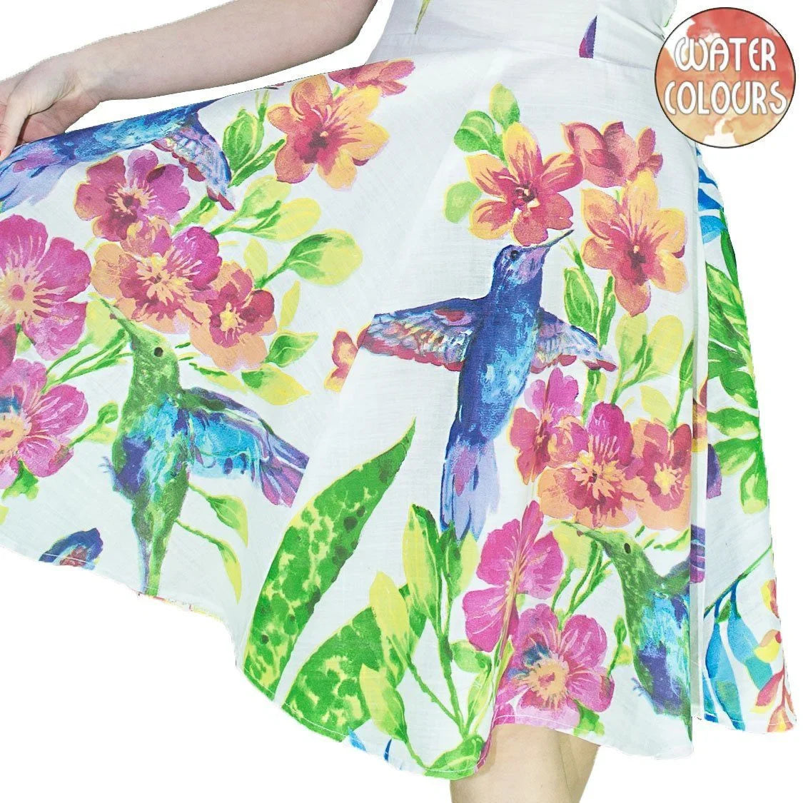 Exotic Birds and Flowers White Midi Dress - Ulani - Dr Faust