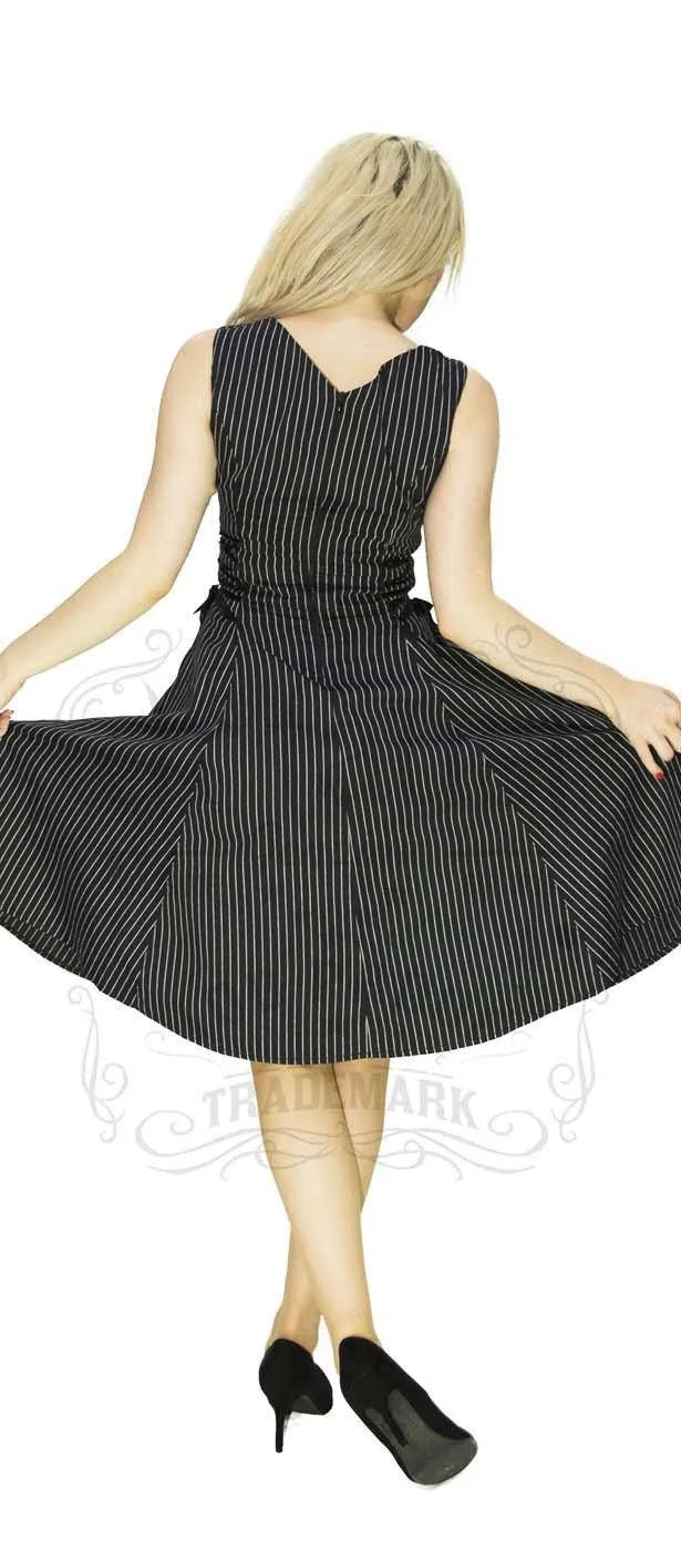 Slimming Pinstripe Black & White Midi Dress - Gianna - Dr Faust