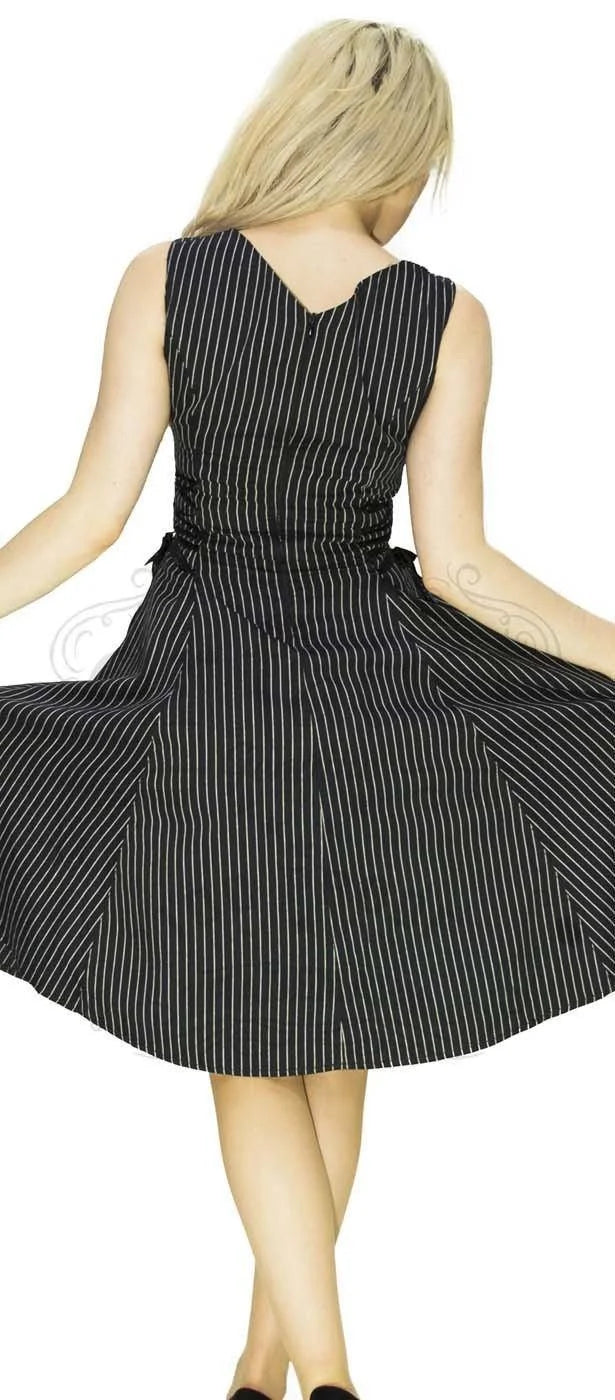 Slimming Pinstripe Black & White Midi Dress - Gianna - Dr Faust