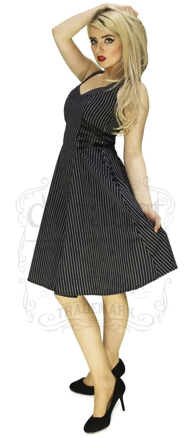 Slimming Pinstripe Black & White Midi Dress - Gianna - Dr Faust