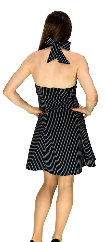 Slimming Pinstripe Black & White Mini Dress - Gia - Dr Faust