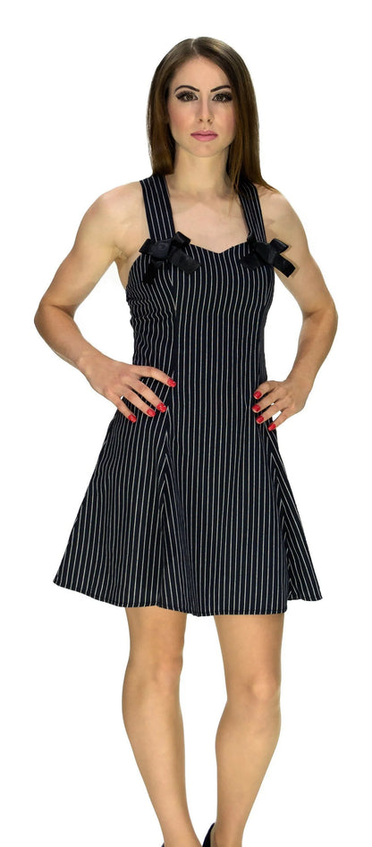 Slimming Pinstripe Black & White Mini Dress - Gia - Dr Faust