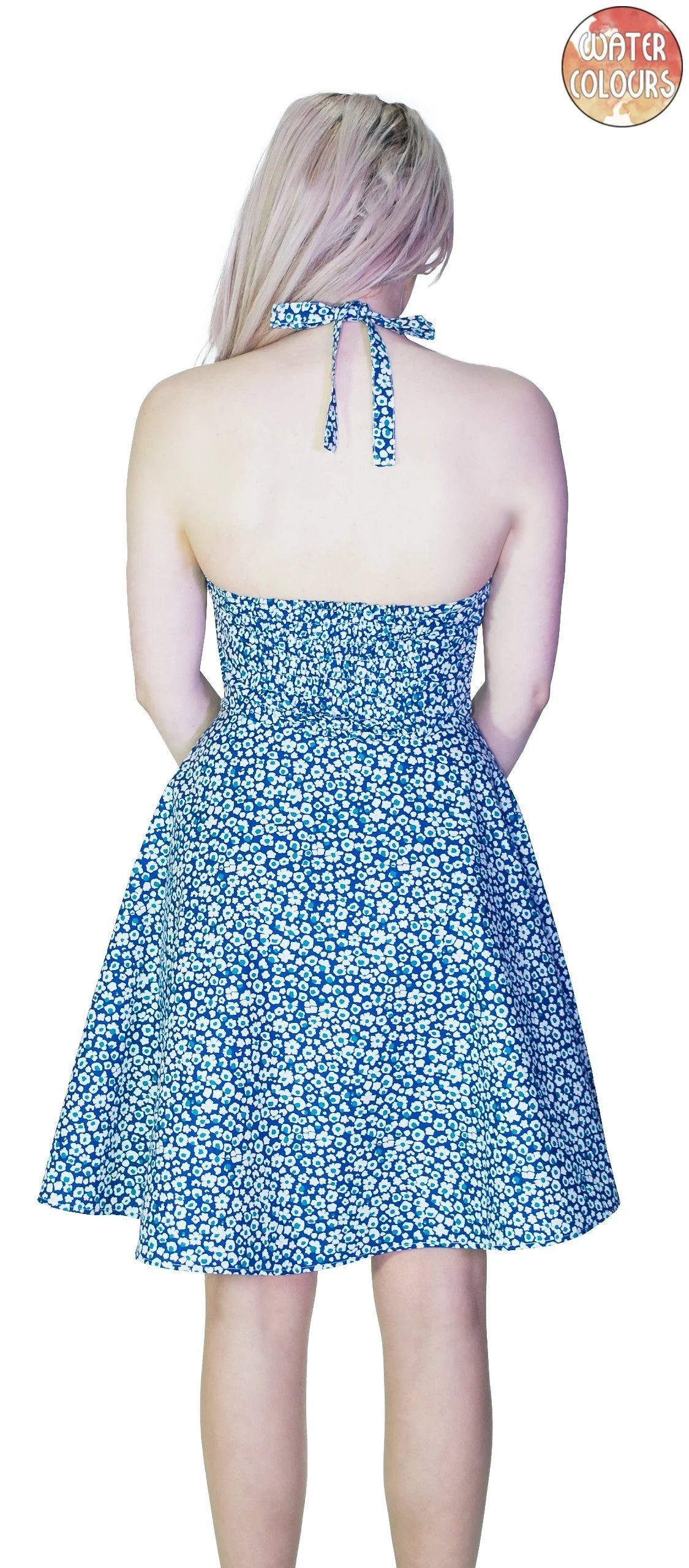 Small White Flowers Blue Mini Dress - Ivana Dr Faust Small White Flowers Blue Mini Dress - Ivana Dr Faust