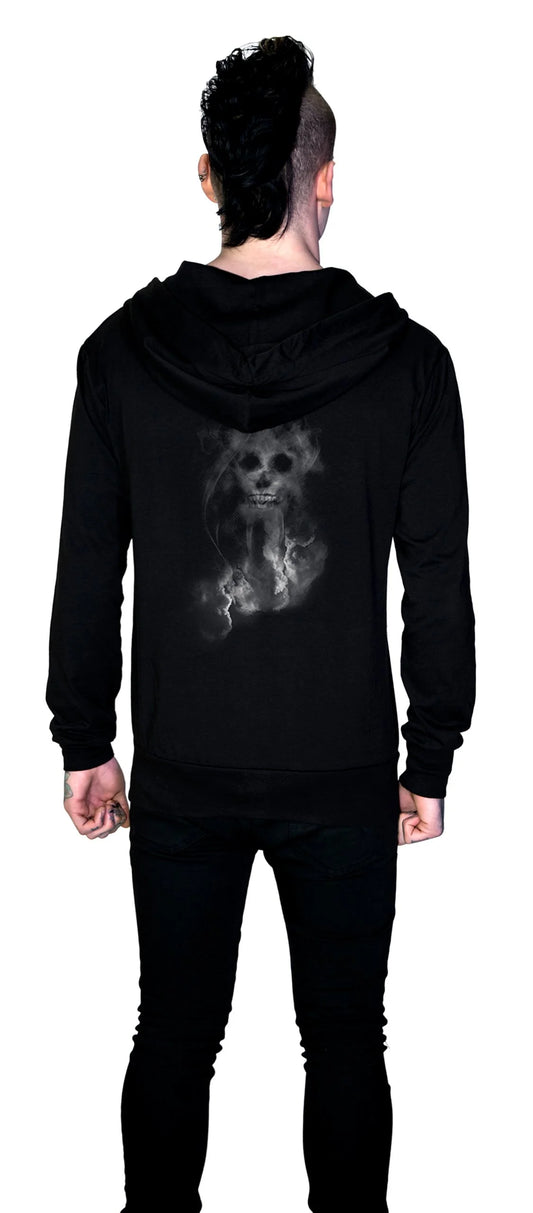 Smoke Skull Thin Men's Black Hoodie - Maxim - Dr Faust