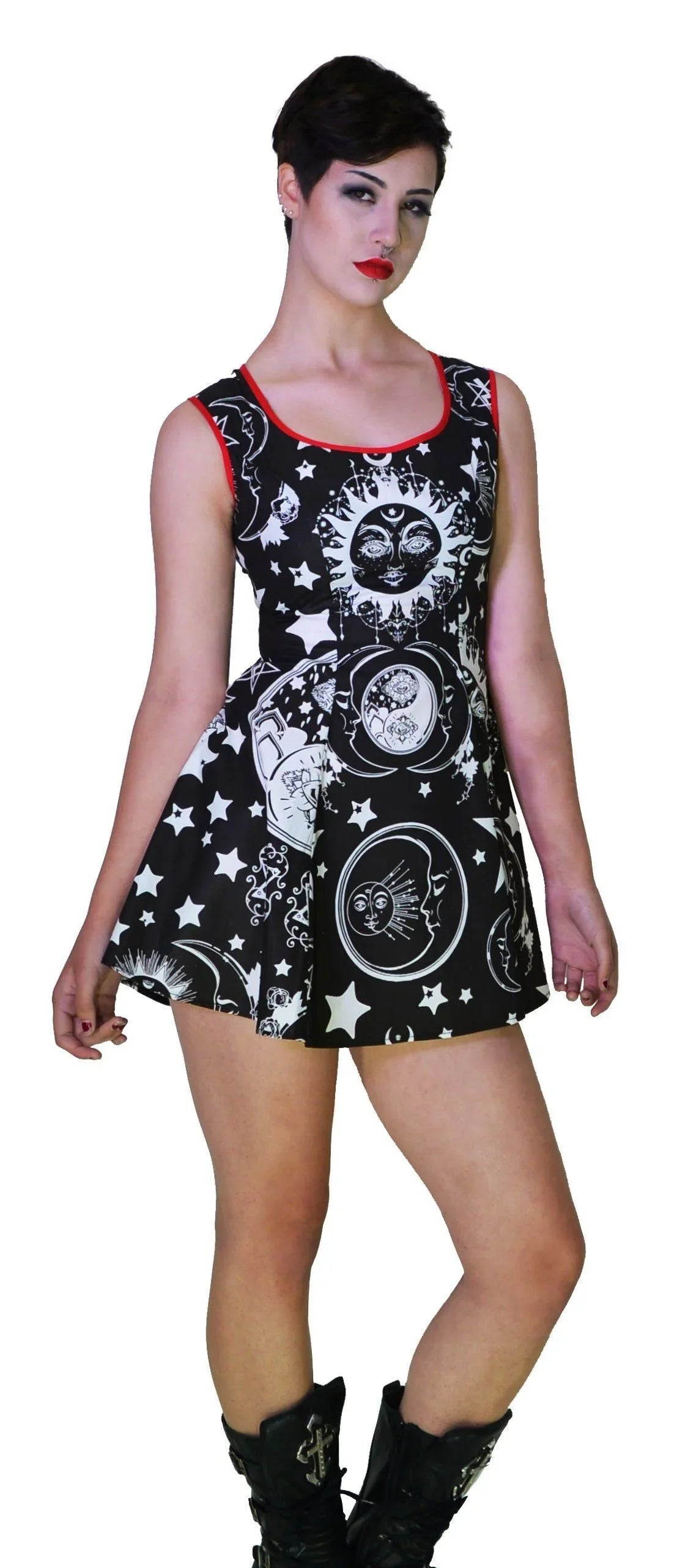 Disturbed Print Celestial Black Mini Dress - Aurora - Dr Faust