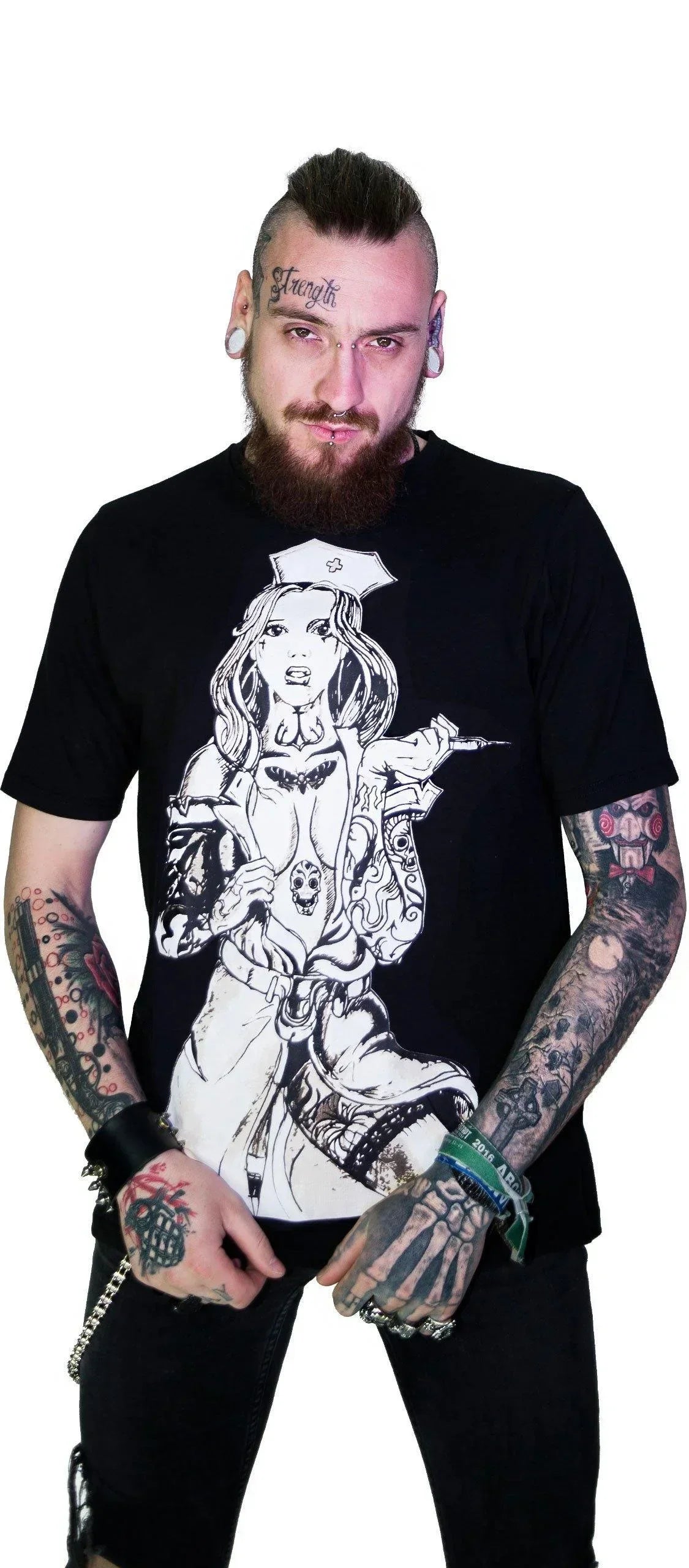 Tattooed Sexy Cursed Nurse Black T-Shirt - Tristan - Dr Faust