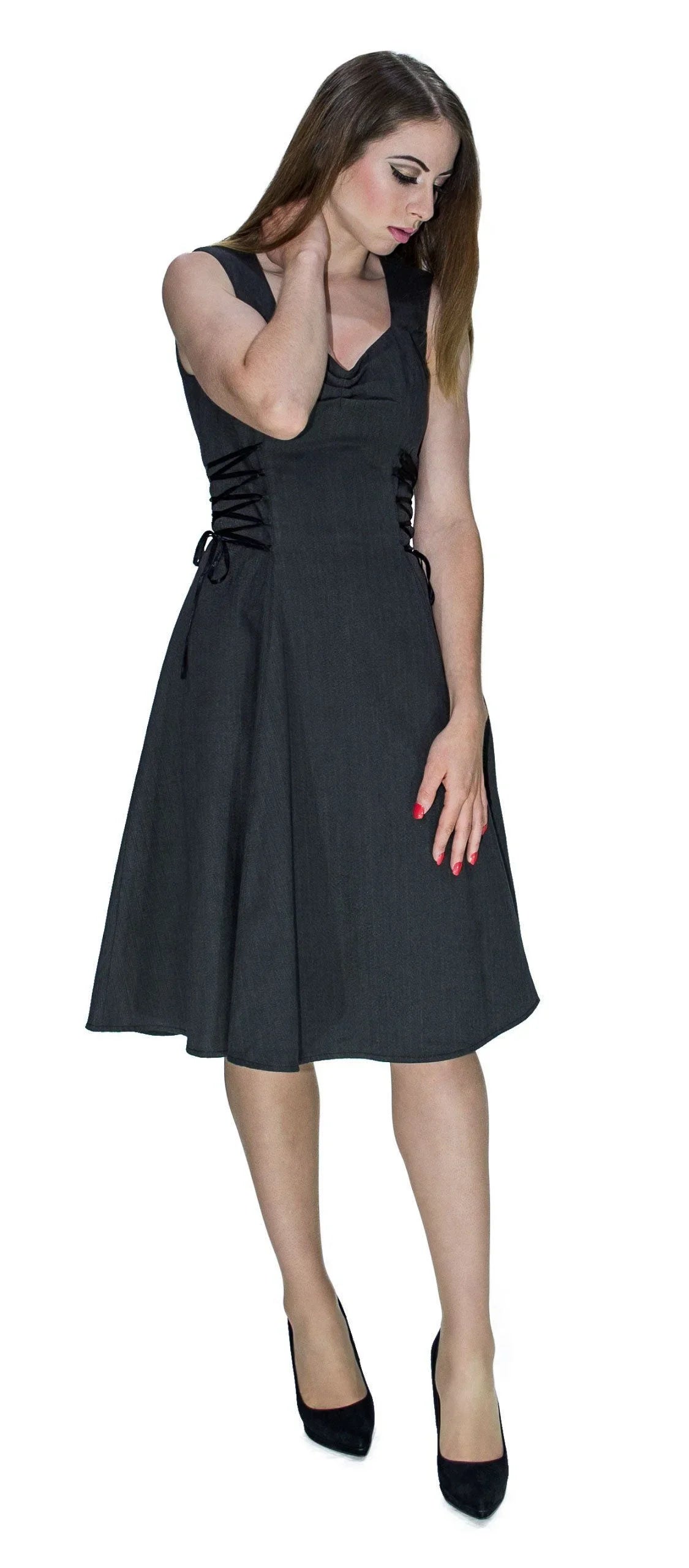 Charcoal Grey Hue Midi Dress - Ivy - Dr Faust