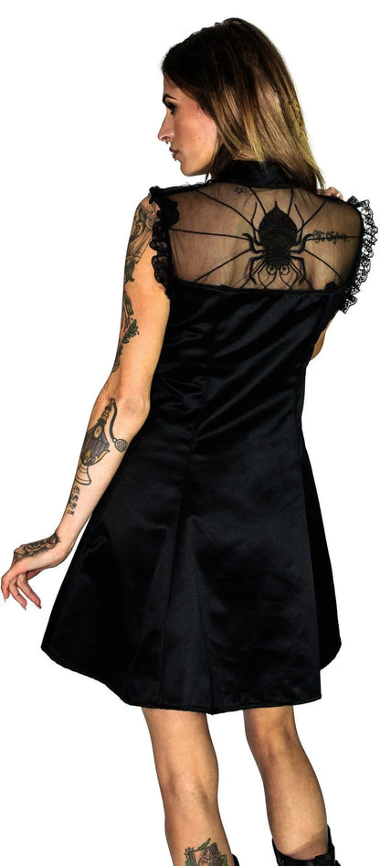 Cute Spider Raw Silk Black Mini Dress - Spinderella - Dr Faust