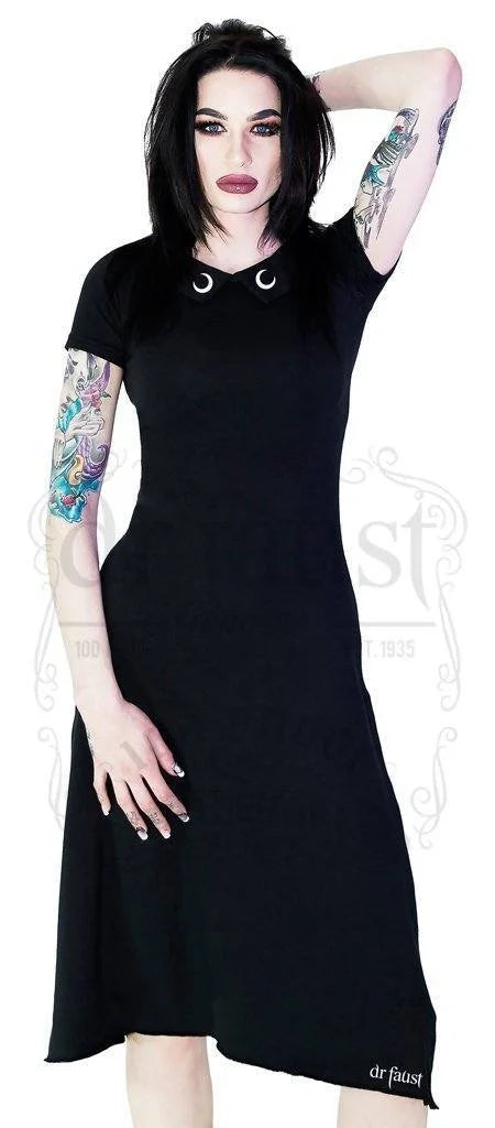 Subtle Crescent Moon Collar Black Maxi Dress - Kailani - Dr Faust