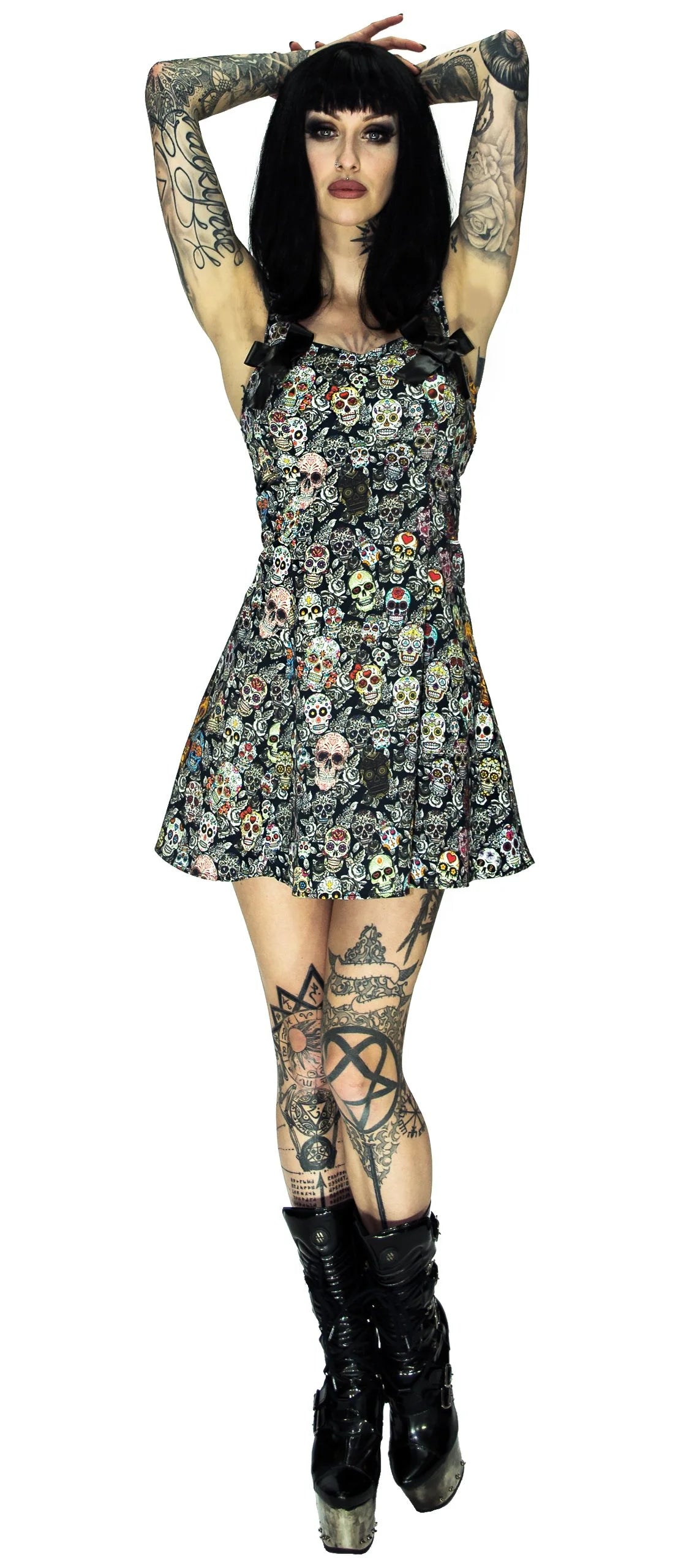 Sugar Skulls Colourful Halter Neck Mini Dress - Oasis - Dr Faust