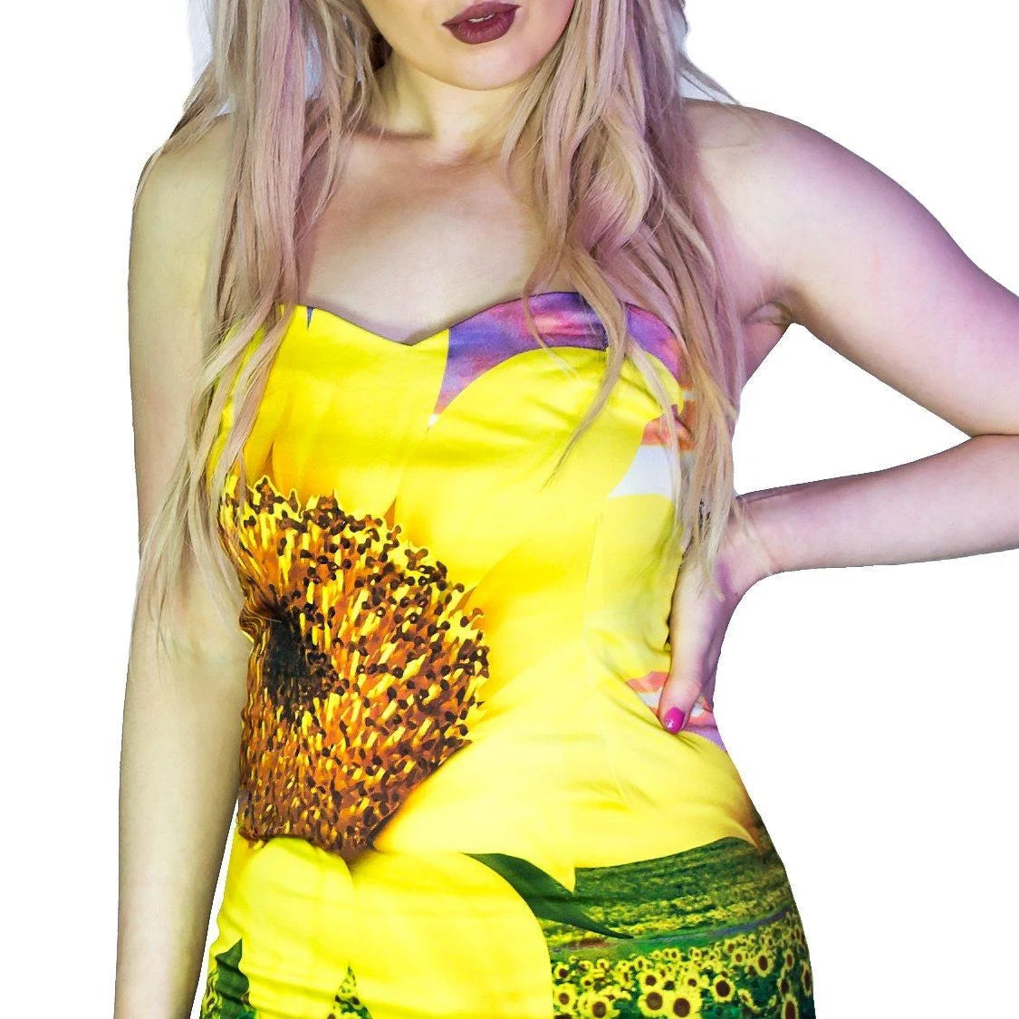 Sunflower Field Summer Colourful Midi Dress - Becka - Dr Faust