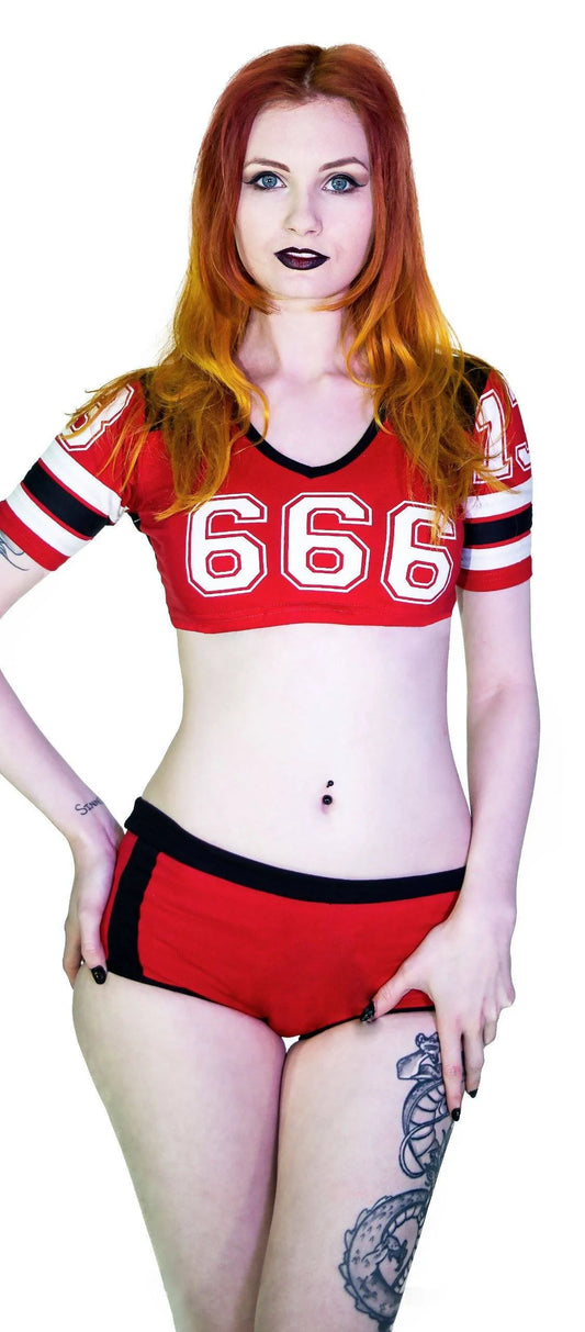 Team Devil 666 Cheerleader Top and Hot Pants Set - Opal - Dr Faust