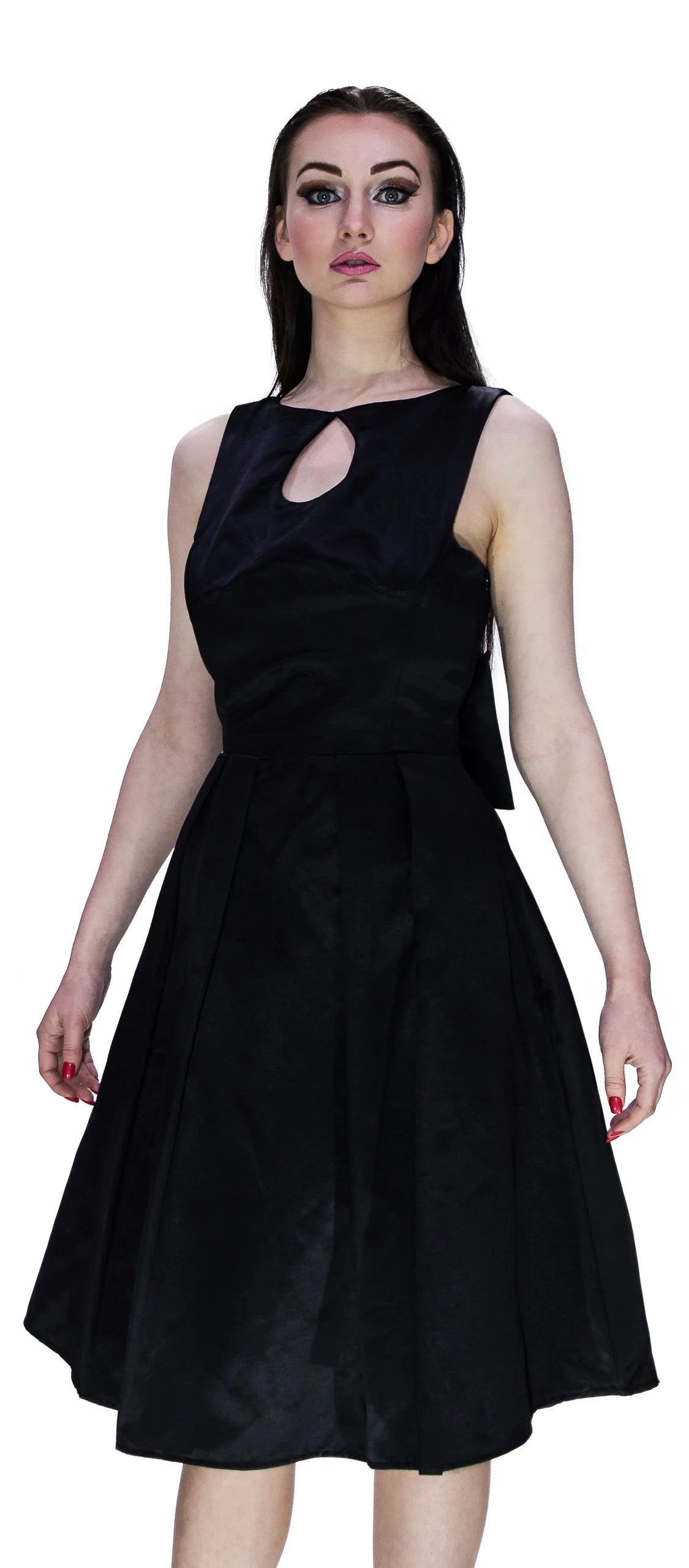 Tear Drop Black Raw Silk Midi Dress - Valentina - Dr Faust