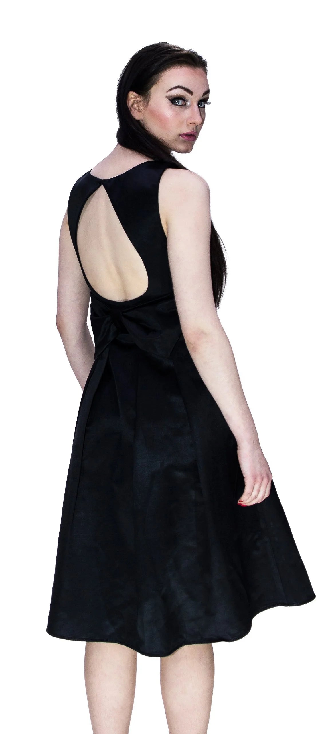 Tear Drop Black Raw Silk Midi Dress - Valentina - Dr Faust