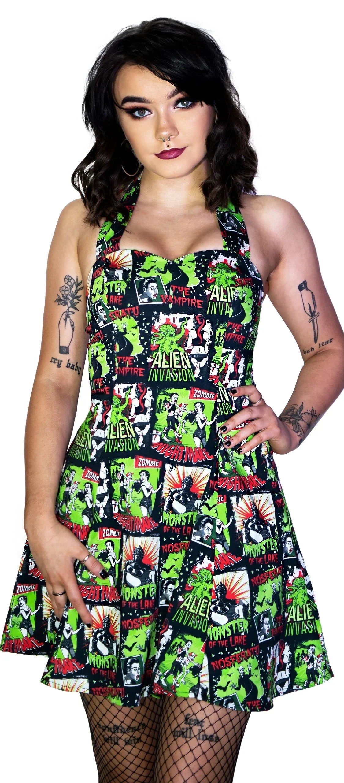 Horror B Movie Black Mini Dress - Myra - Dr Faust