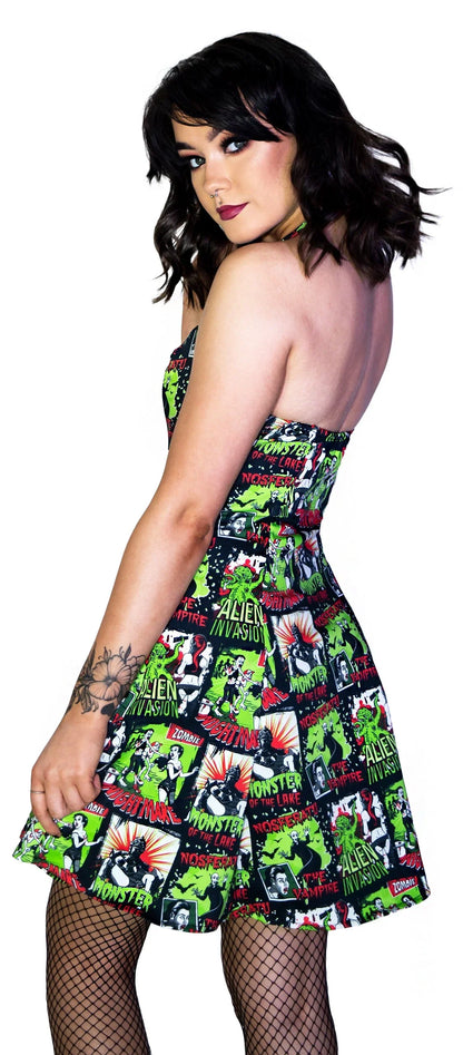 Horror B Movie Black Mini Dress - Myra - Dr Faust