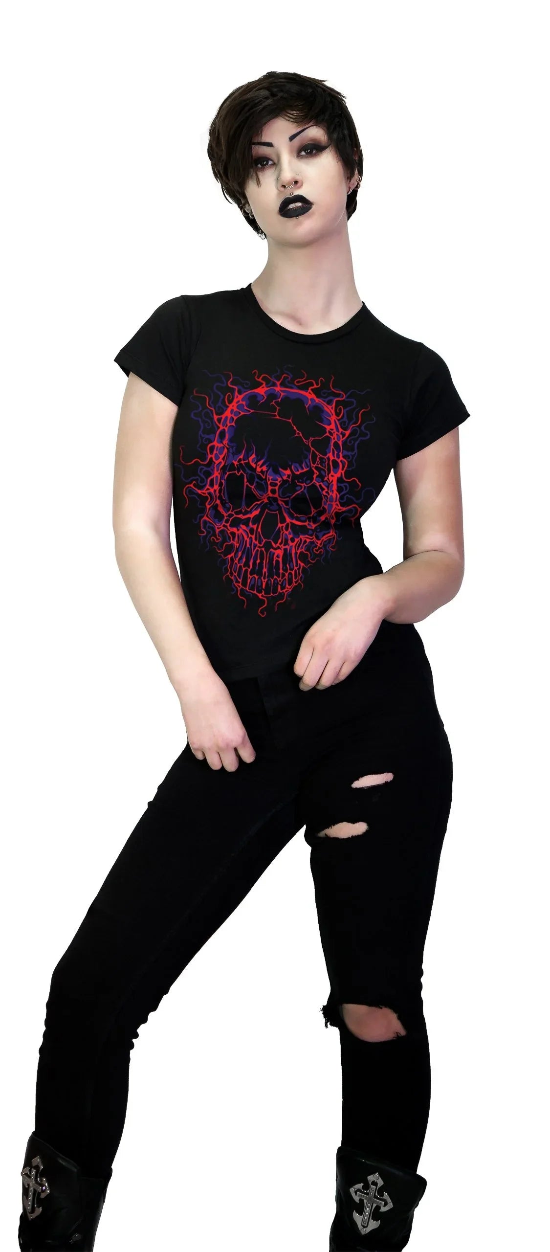 Neon Veins Red Skull Black T-Shirt - Veda - Dr Faust