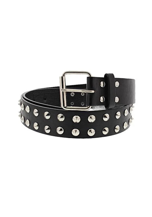 2-Row Conical Studded Black Leather Belt - Kane - Dr Faust