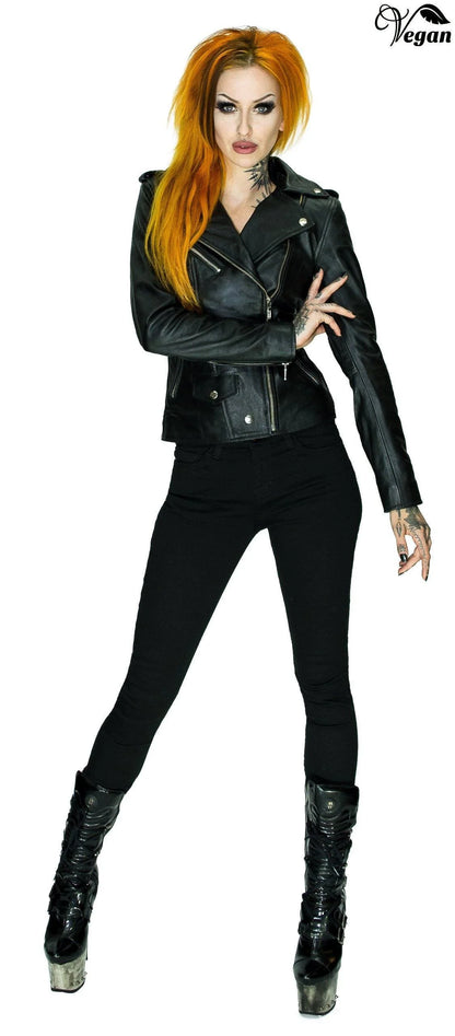 Vegan Leather Black Biker Jacket - Augusta - Dr Faust