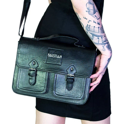 Black Vegan Leather Cross Body Satchel Bag - Harlow - Dr Faust