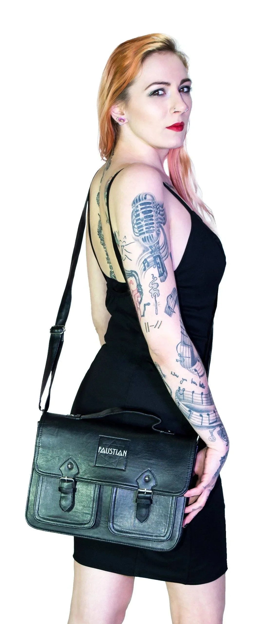 Black Vegan Leather Cross Body Satchel Bag - Harlow - Dr Faust