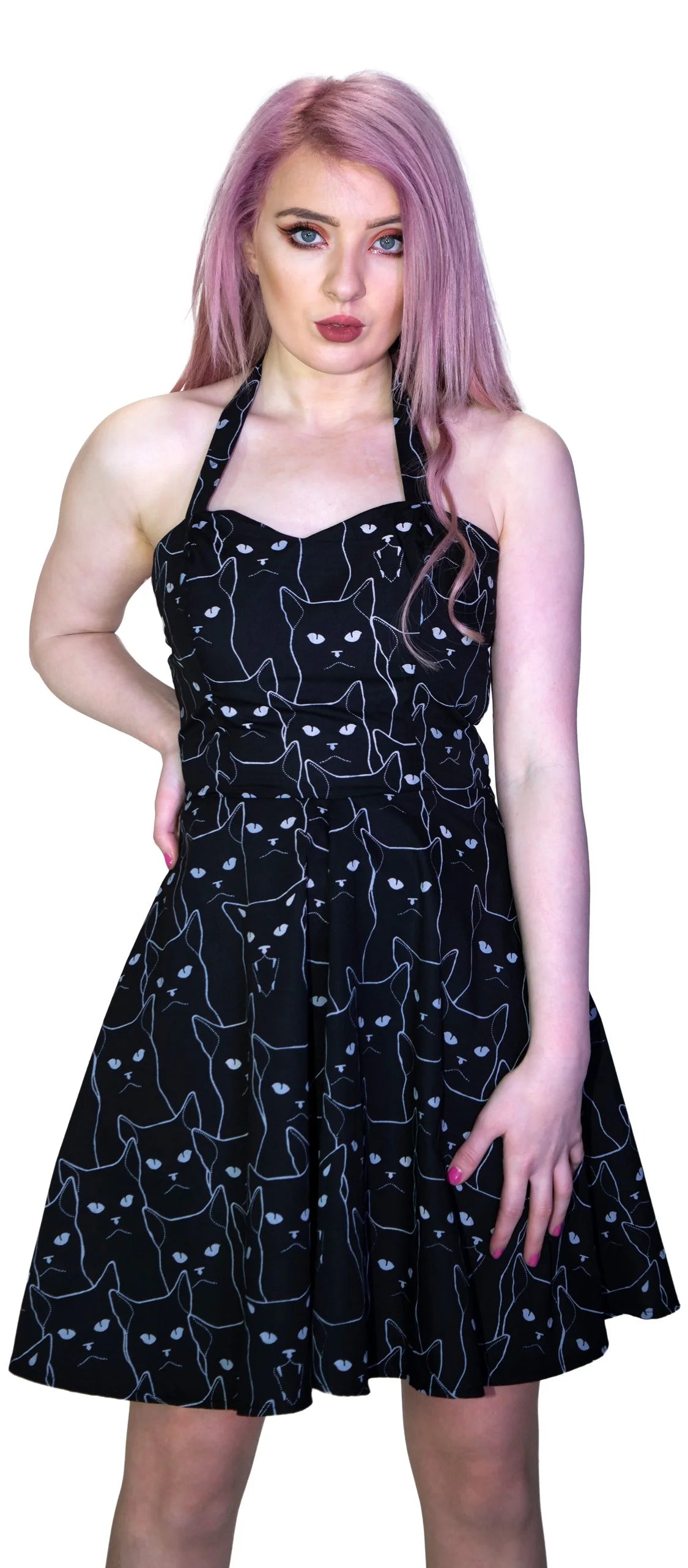 White Evil Cats Black Mini Dress - Katz - Dr Faust