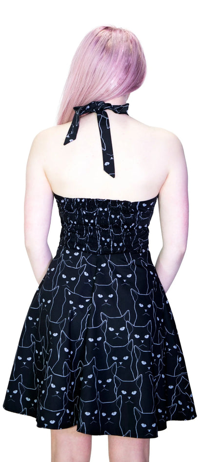 White Evil Cats Black Mini Dress - Katz - Dr Faust