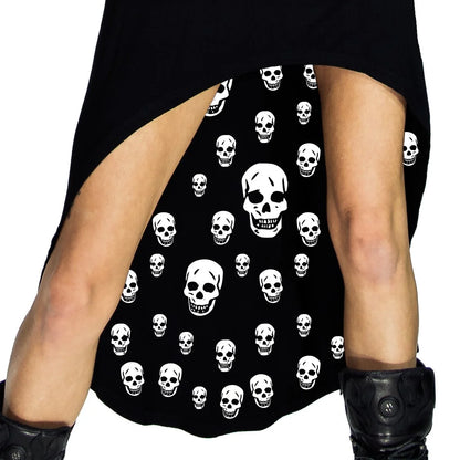 White Inner Skulls Nu Goth Black High-Low Dress - Raven - Dr Faust