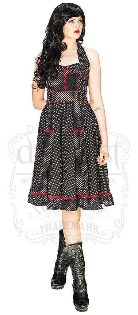 White Polka Dot Black Retro Midi Dress - Grace - Dr Faust