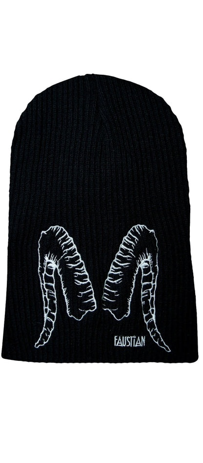 White Ram Horns Faustian Black Beanie - Gatria - Dr Faust