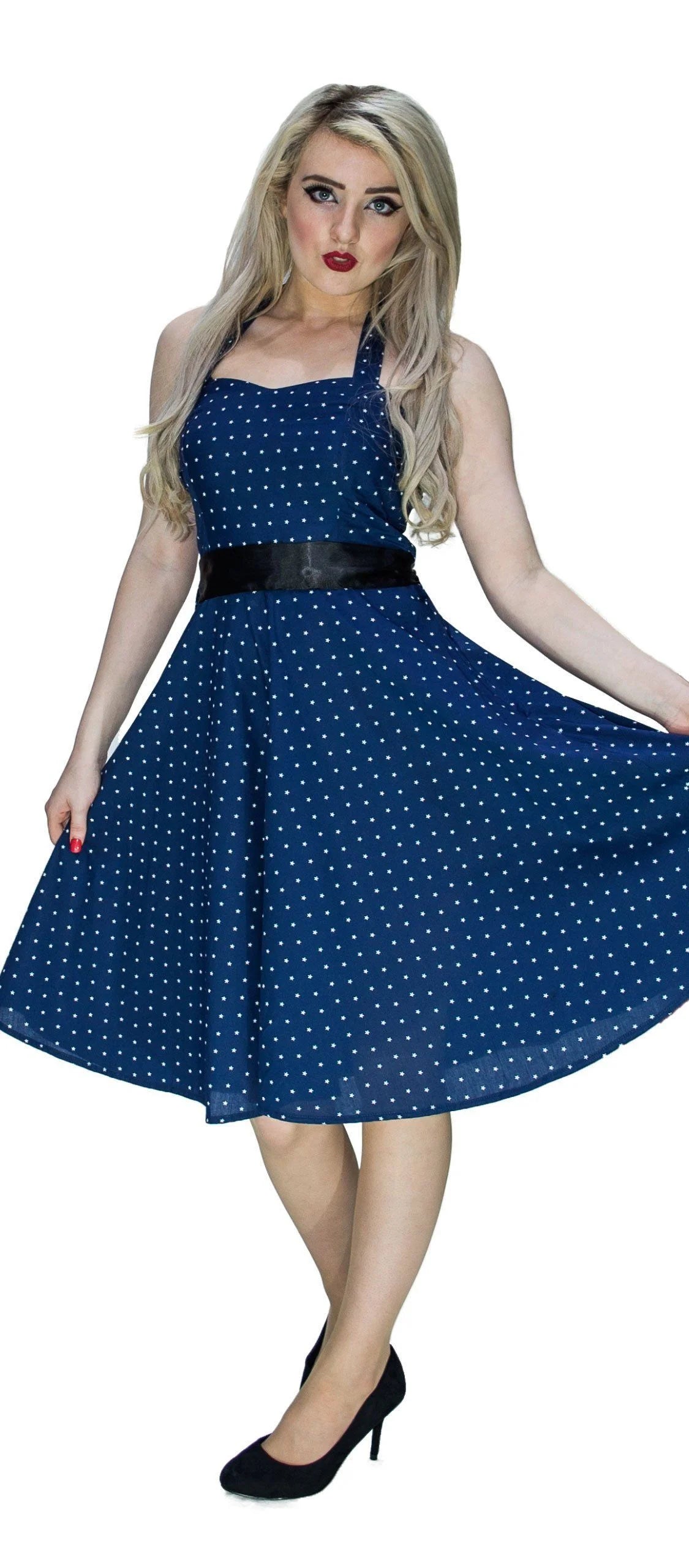 White Stars Navy Midi Dress - Kate - Dr Faust