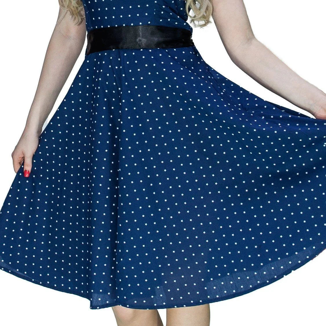 White Stars Navy Midi Dress - Kate - Dr Faust