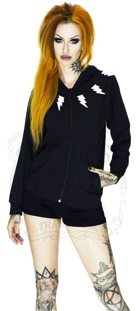 Lightning Bolt Print Women's Black Hoodie - Myah - Dr Faust