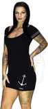 Anchor and Ropes Short Sleeve Black Mini Dress - Nathaly - Dr Faust