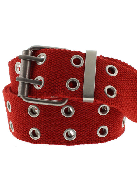2-Row Eyelets Red Canvas Webbing Belt - Carter - Dr Faust