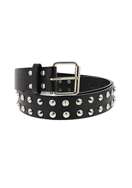 2-Row Conical Studded Black Leather Belt - Kane - Dr Faust