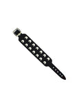 2-Row Conical Studded Black Vegan Leather Bracelet - Brady - Dr Faust