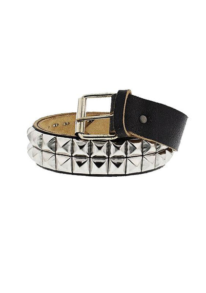 2-Row Pyramid Studded Black Cracked Leather Belt - Orion - Dr Faust