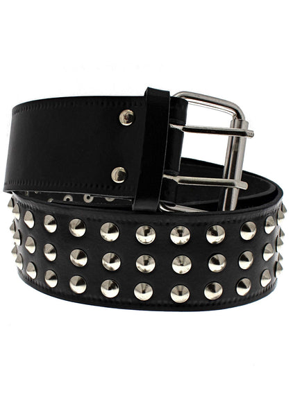 3-Row Conical Studded Black Leather Belt - Kane - Dr Faust
