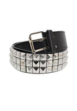 3-Row Silver Pyramid Black Leather Belt - Kameron - Dr Faust